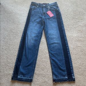 Lucky Brand Wide Leg High Rise Two Tone Jeans - Medium Blue 6/28